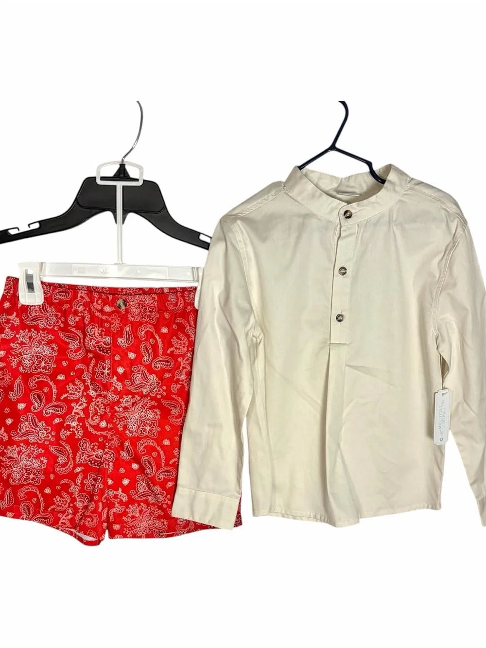 NEW Edgehill Collection Boy 2-Pc Outfit Set Size 6 Beige Shirt Red Paisley Short